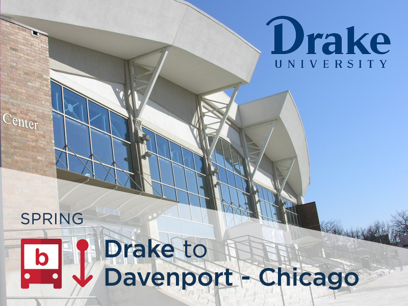 BreakShuttle Bus Tickets Drake To Davenport and Chicago for Spring Break